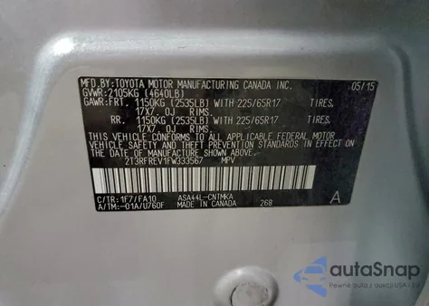 2015 Toyota Rav4 Xle from USA, damaged, VIN 2T3RFREV1FW333567